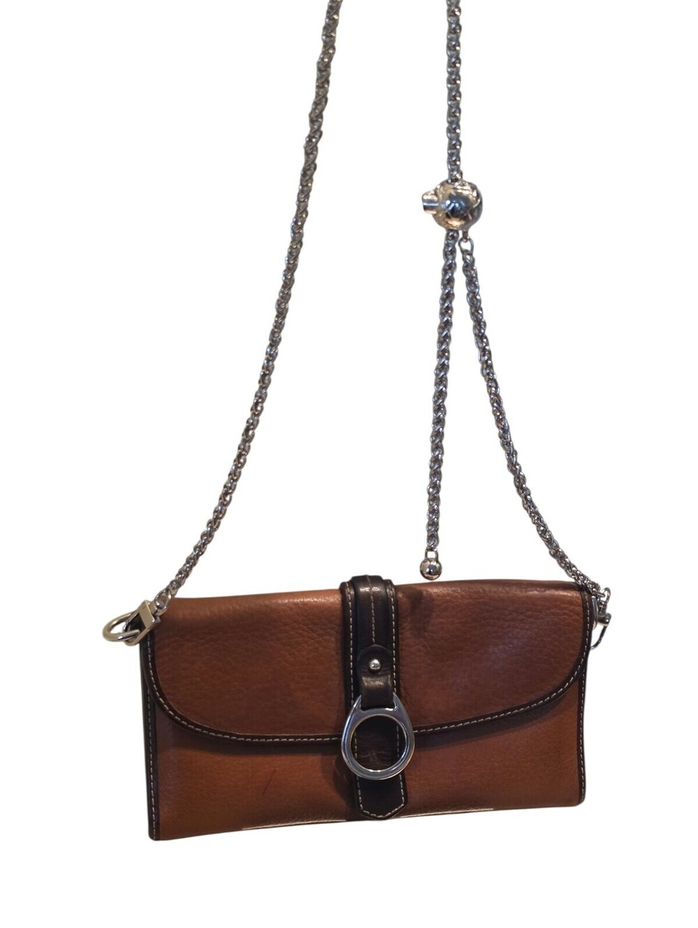 Dooney & Bourke 1975 Brown Leather Organizer Clutch Chain Crossbody Bag